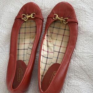 Coach Red Leather Loafers with Gold Accents